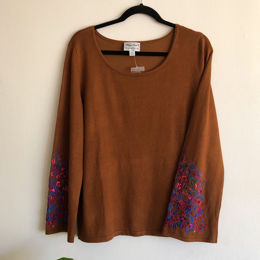 Linea by Louis Dell'Olio Knit Sweater with Embroidery Brown